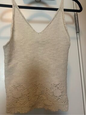 Brandy Melville Cream Knit V-Neck Crochet-Hem Camisole